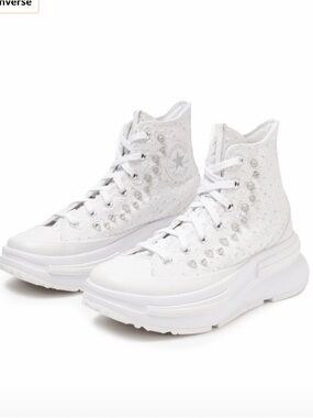 Converse White High-Top Platform Sneakers with Stud Accents